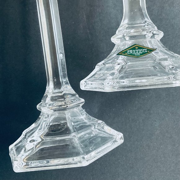 SHANNON CRYSTAL by Godinger "Harmony" Pair of Crystal Candlesticks NIB - Picture 2 of 7